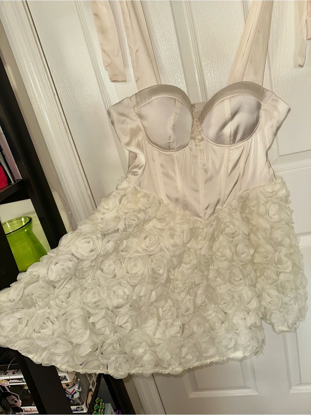 Ivory Floral Rosette Mini Dress with Corset Bodice